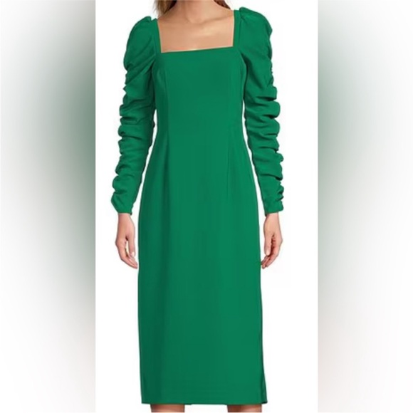 Antonio Melani Elena Crepe Square Neck Long Ruched Sleeve Midi Dress NWT - Picture 4 of 16